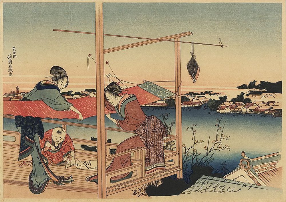 HOKUSAI, "Drying a Bolt of Cloth"