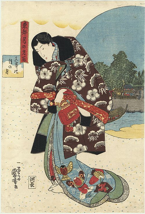 KUNIYOSHI, "The Almost-full Moon at Masaki"